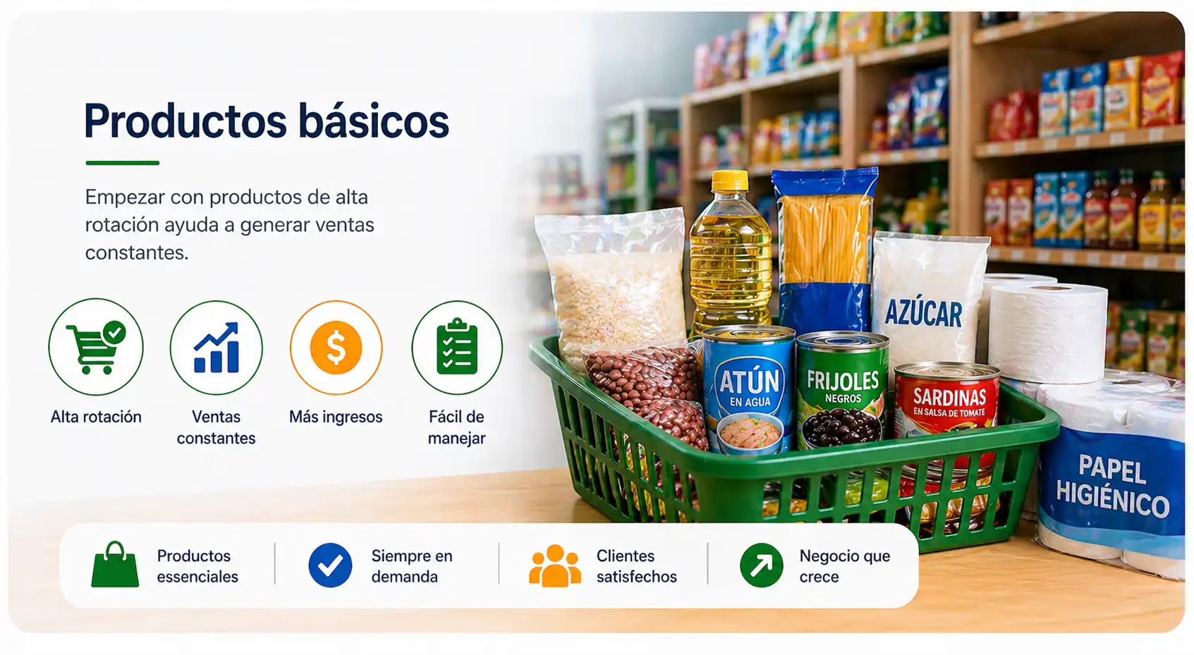 Productos básicos en tienda de abarrotes