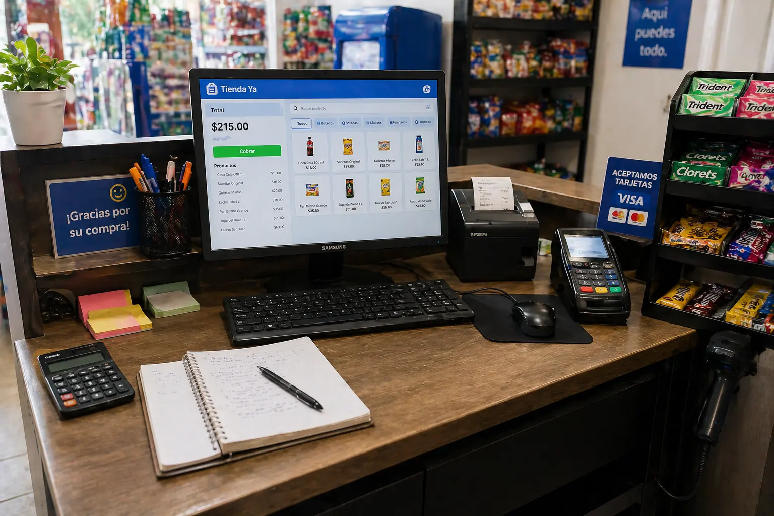 Área de caja ordenada en tienda de abarrotes