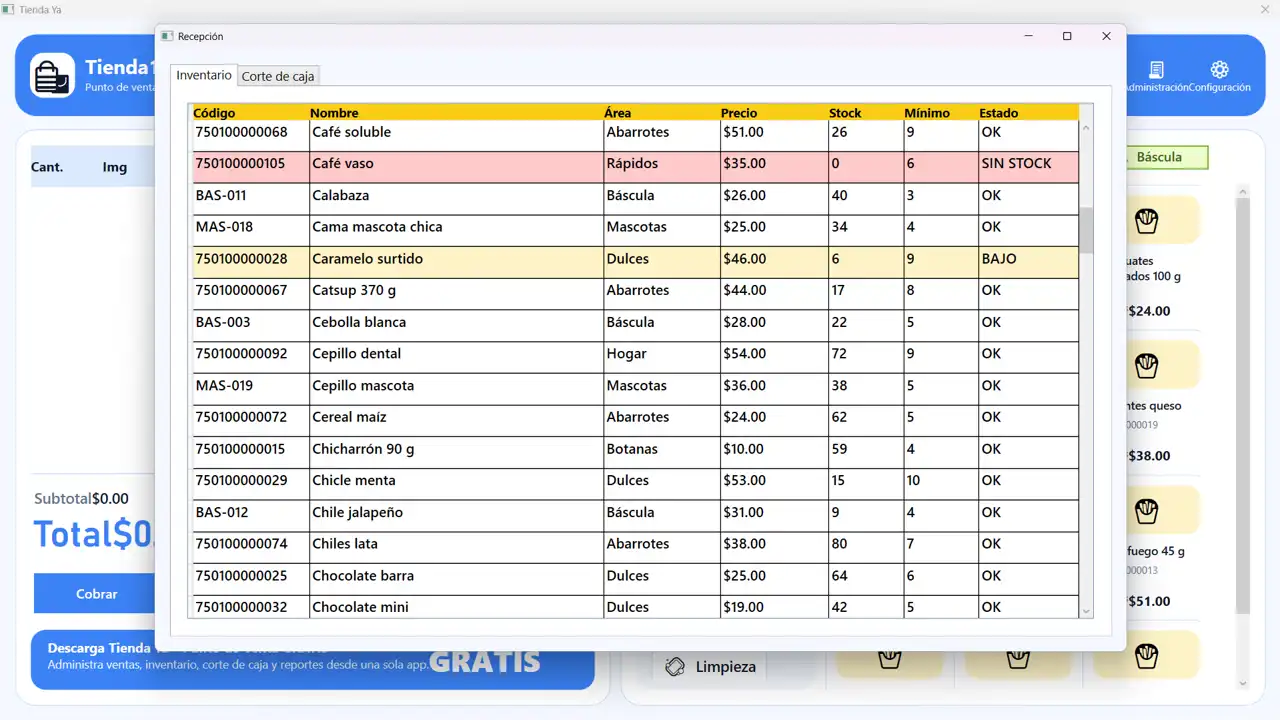 Inventario actualizado en tienda de abarrotes